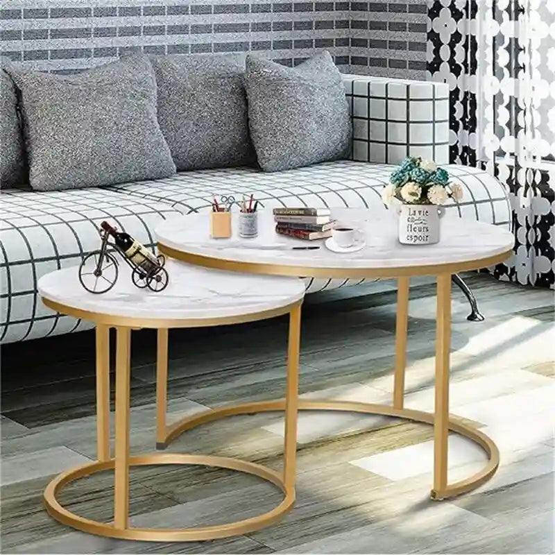 Table basse ronde en bois marron rustique avec plateau et piétement en métal