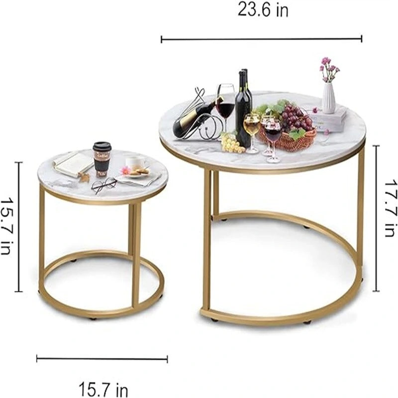 Table basse ronde en bois marron rustique avec plateau et piétement en métal