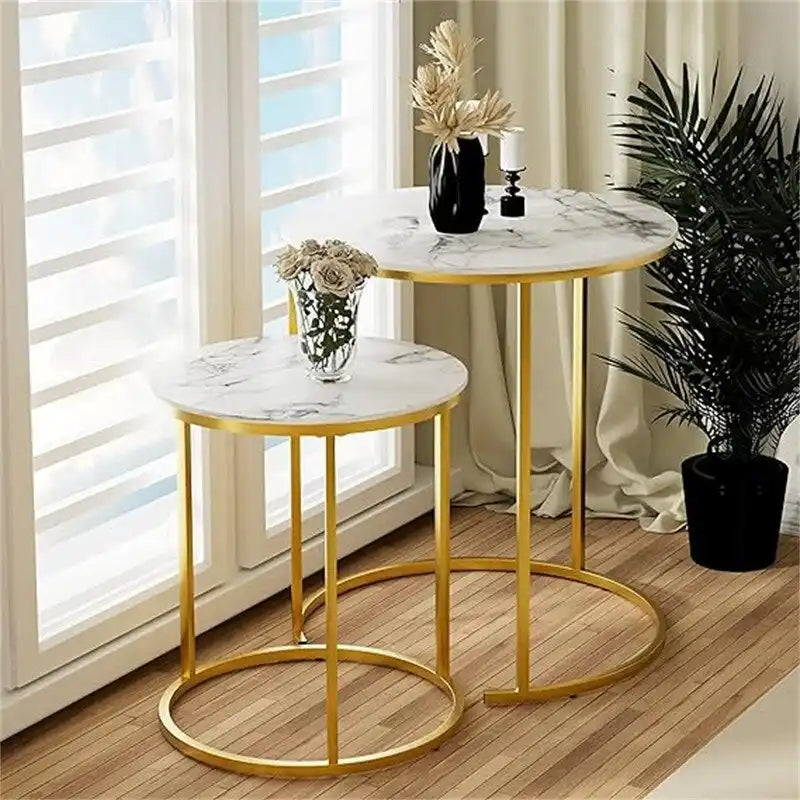 Table basse ronde en bois marron rustique avec plateau et piétement en métal