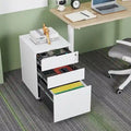 3-Drawer Mobile File Cabinet with Lock, Locking Steel Rolling Cabinet, Black & White