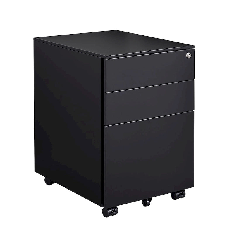 3-Drawer Mobile File Cabinet with Lock, Locking Steel Rolling Cabinet, Black & White