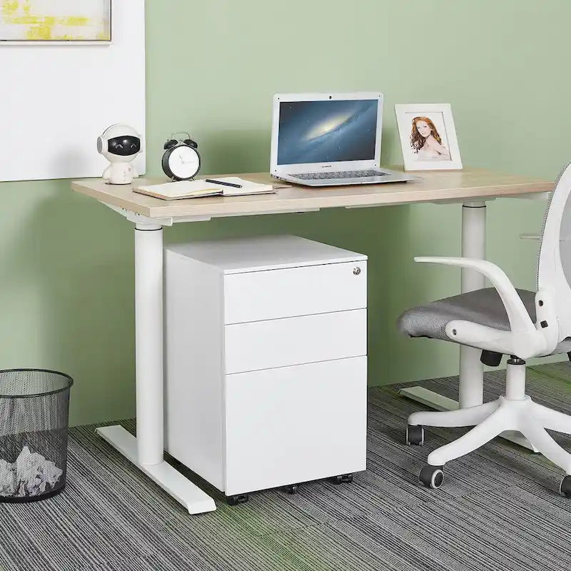 3-Drawer Mobile File Cabinet with Lock, Locking Steel Rolling Cabinet, Black & White