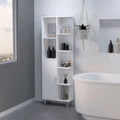 Meuble colonne de salle de bain blanc avec 9 étagères et une porte