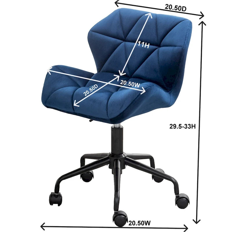 Chaise de bureau pivotante en velours capitonné avec hauteur réglable