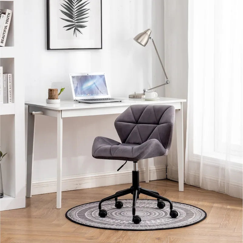 Chaise de bureau pivotante en velours capitonné avec hauteur réglable