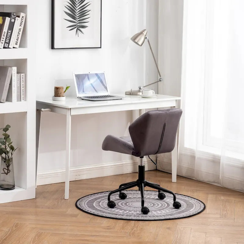 Chaise de bureau pivotante en velours capitonné avec hauteur réglable