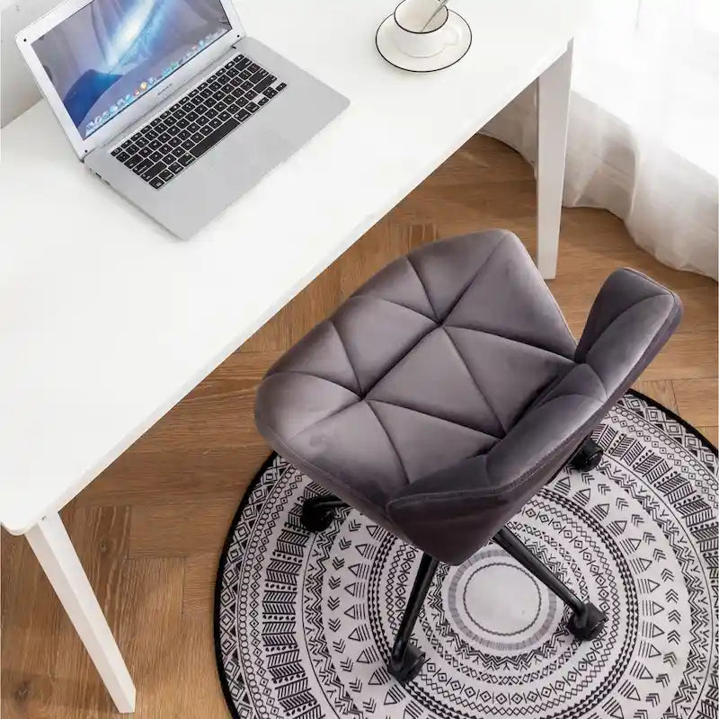 Chaise de bureau pivotante en velours capitonné avec hauteur réglable