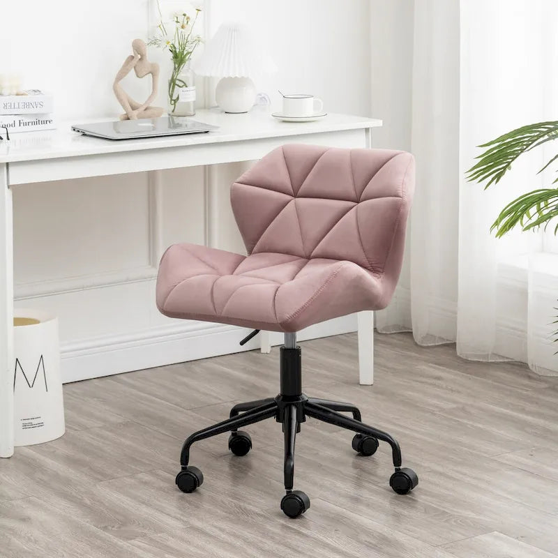 Chaise de bureau pivotante en velours capitonné avec hauteur réglable