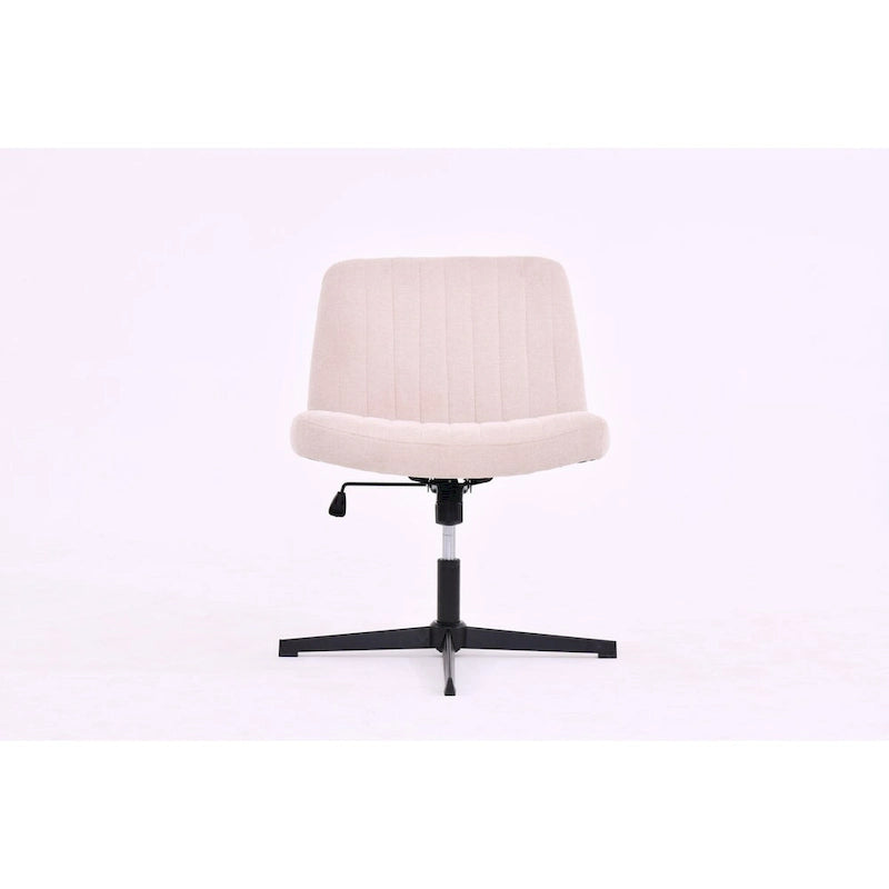 Chaise de bureau pivotante sans accoudoirs, siège large rembourré, sans roulettes, réglable en hauteur, piètement en croix, beige