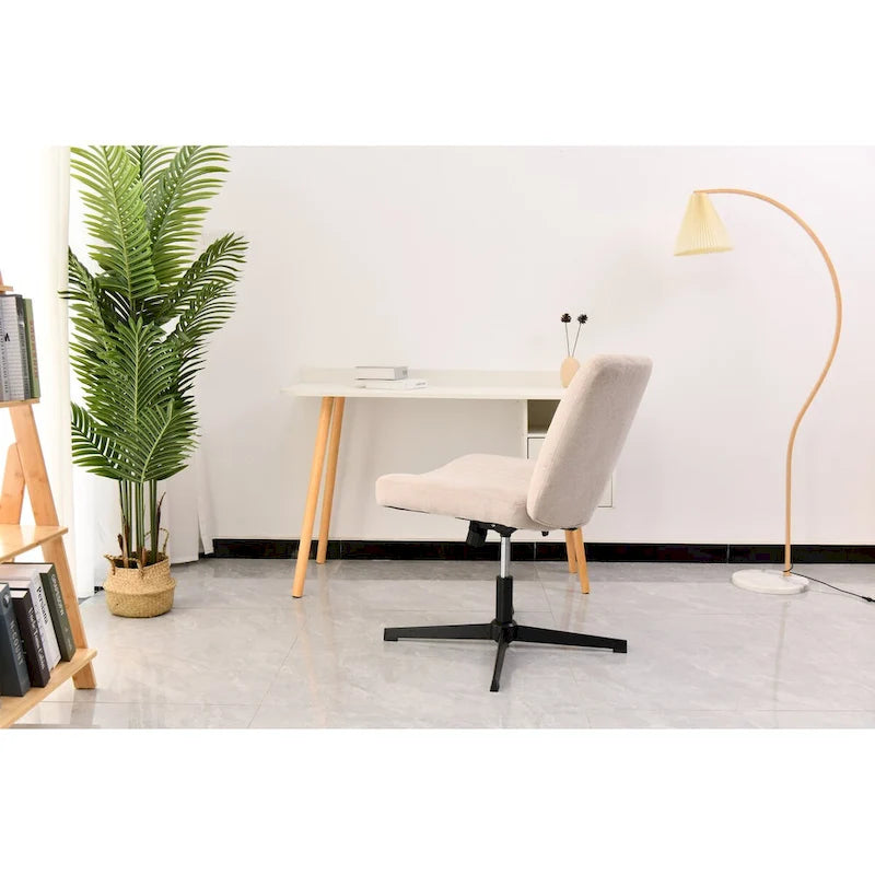 Chaise de bureau pivotante sans accoudoirs, siège large rembourré, sans roulettes, réglable en hauteur, piètement en croix, beige