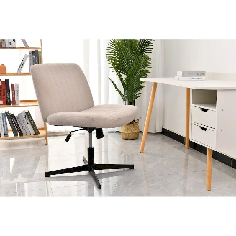 Chaise de bureau pivotante sans accoudoirs, siège large rembourré, sans roulettes, réglable en hauteur, piètement en croix, beige