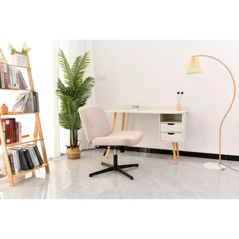 Chaise de bureau pivotante sans accoudoirs, siège large rembourré, sans roulettes, réglable en hauteur, piètement en croix, beige