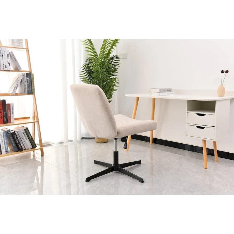 Chaise de bureau pivotante sans accoudoirs, siège large rembourré, sans roulettes, réglable en hauteur, piètement en croix, beige