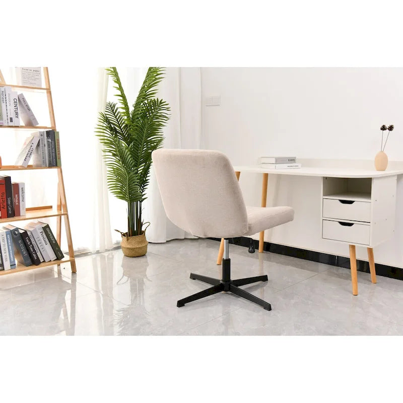 Chaise de bureau pivotante sans accoudoirs, siège large rembourré, sans roulettes, réglable en hauteur, piètement en croix, beige